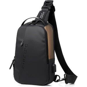 💫 Men Black Crossbody Bag Sling Waterproof USB Charging Port Headphone Backpack